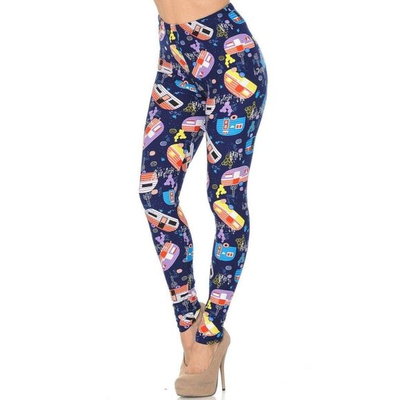 Plus Size Buttery soft Colorful‎ Blue Camper Womens Leggings - Picture 1 of 6